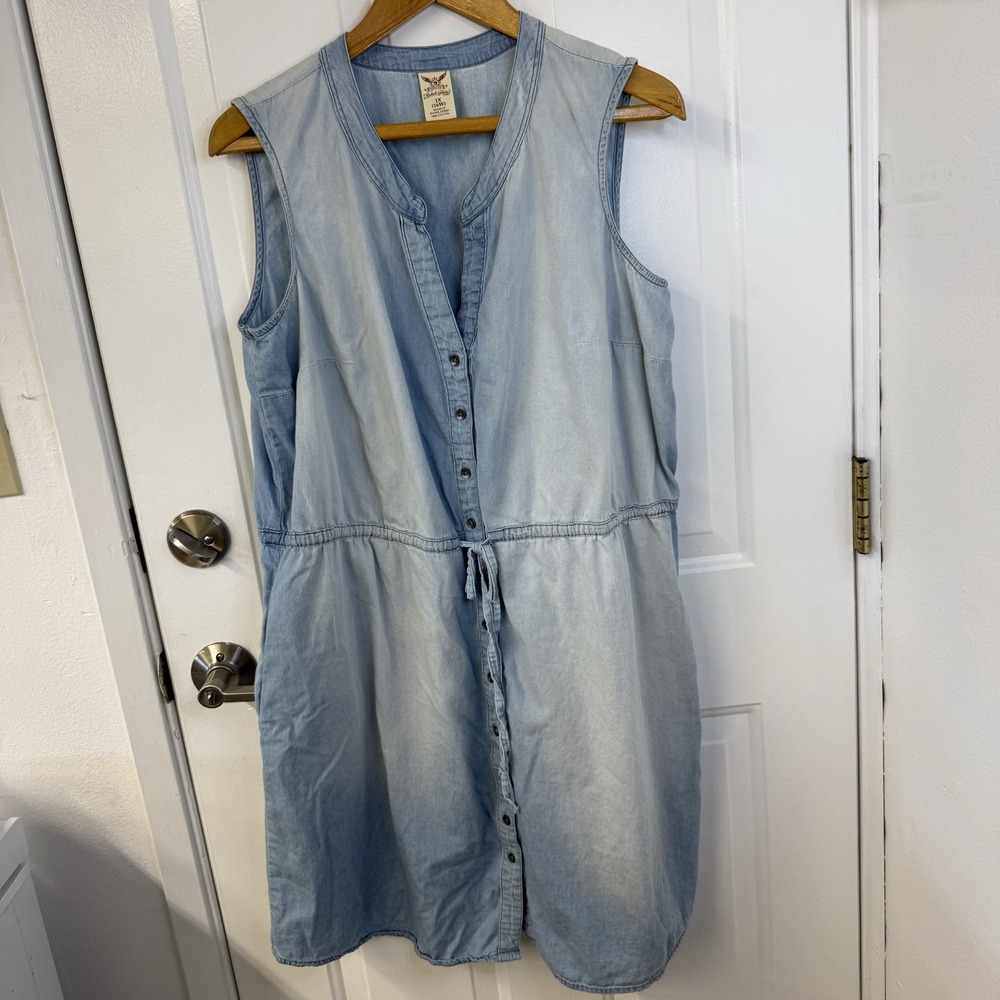 VTG Faded Glory Chambray Sleeveless Shirt Dress 90s Butter Mom Coastal Sz 1X/ 16